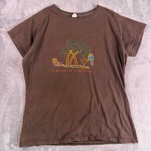 Gildan T-Shirt Women's 2XL Brown Rhinestone Tropical It's 5 O'Clock Somewhere